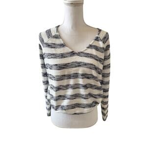 Sanctuary Striped Slub Knit Casual Long Sleeve Top Navy White S